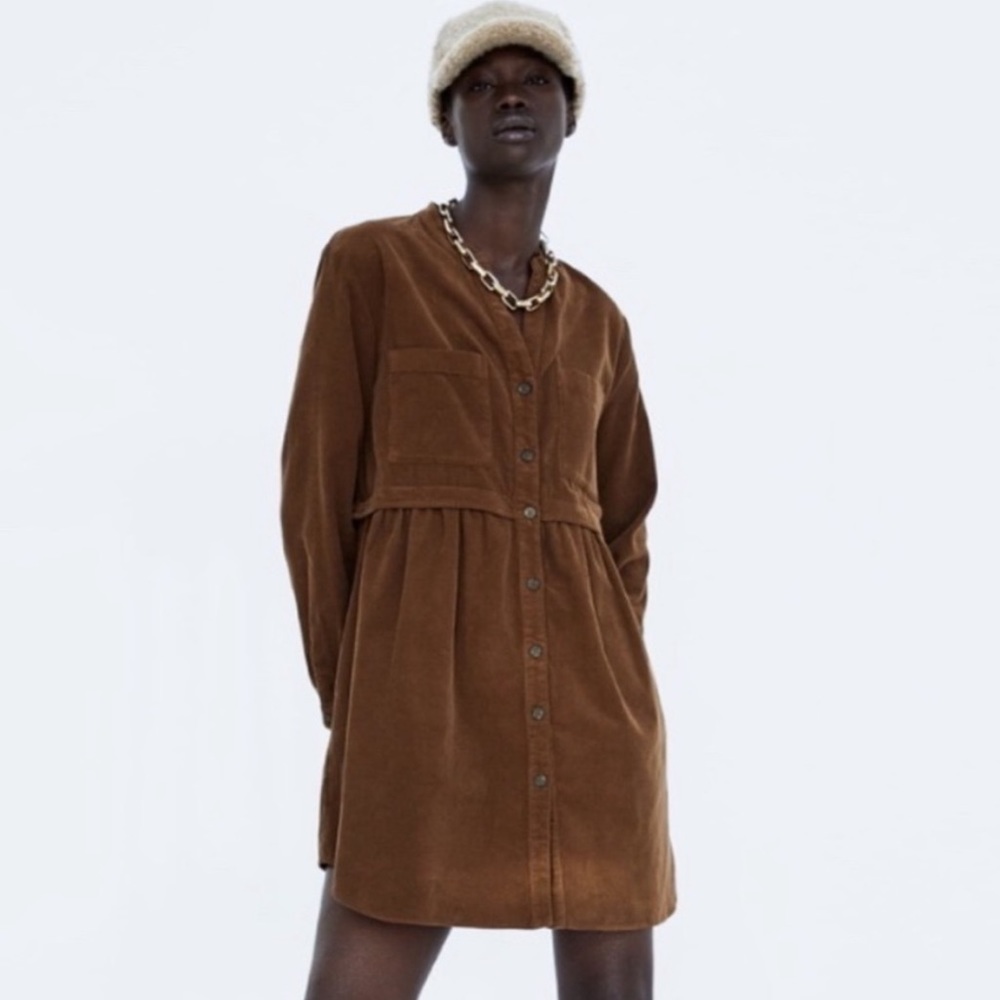 Zara corduroy brown shirt dress